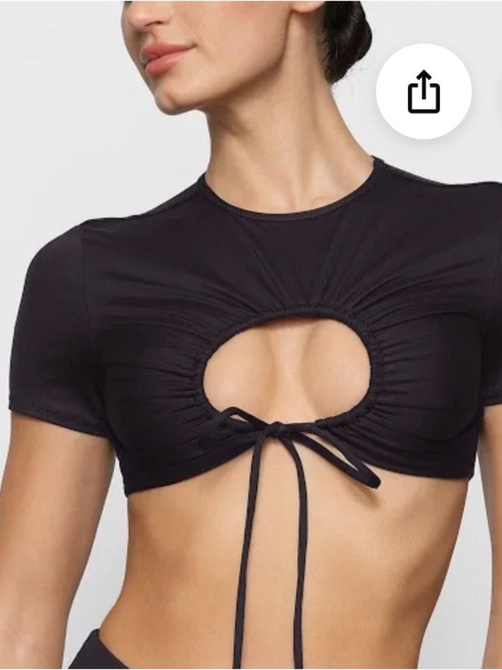 SKIMS Black Cropped Cutout Tie-Front Top